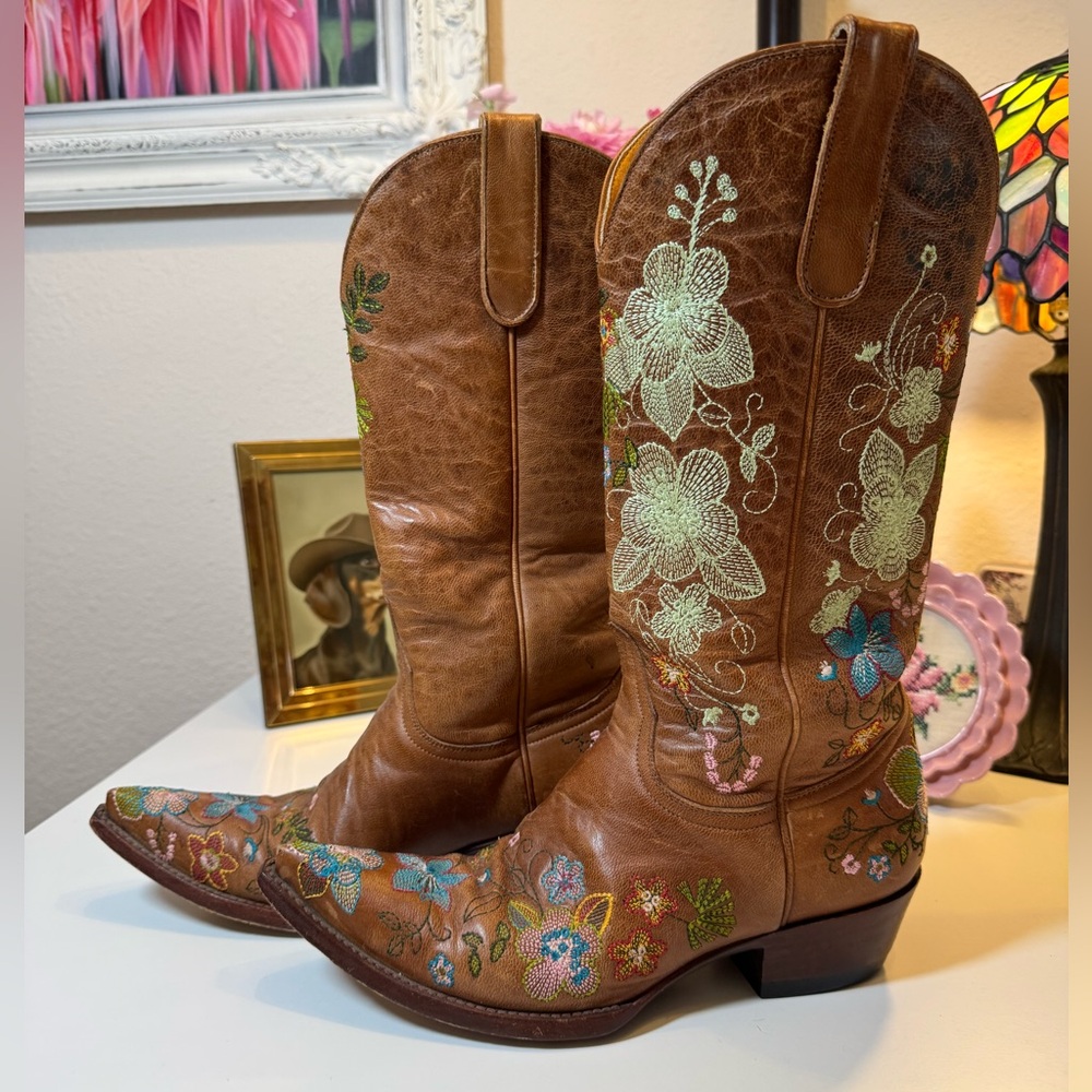 Old Gringo Eden Floral Embroidered Brown Cowboy Boots Size 7 - Picture 3 of 15